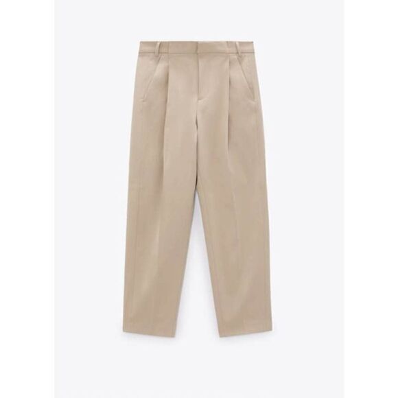 ZARA Beige Wide Leg Pants Pockets - Picture 2 of 7